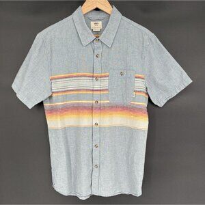 Vans Men's Short Sleeve Striped Button-Up Shirt M Blue Linen Blend Skater Skate
